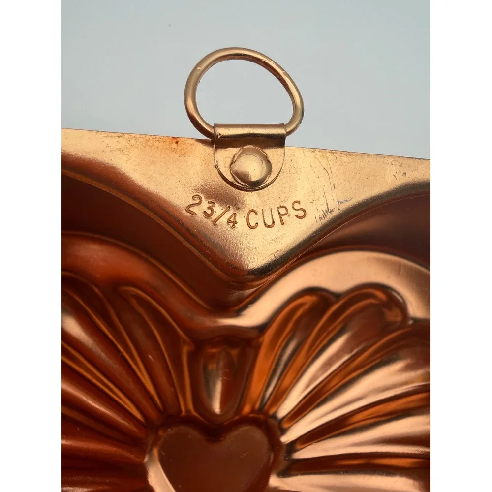 Vintage Copper Tone Aluminum Jello Molds Heart Square Sunburst Set of 2 H074